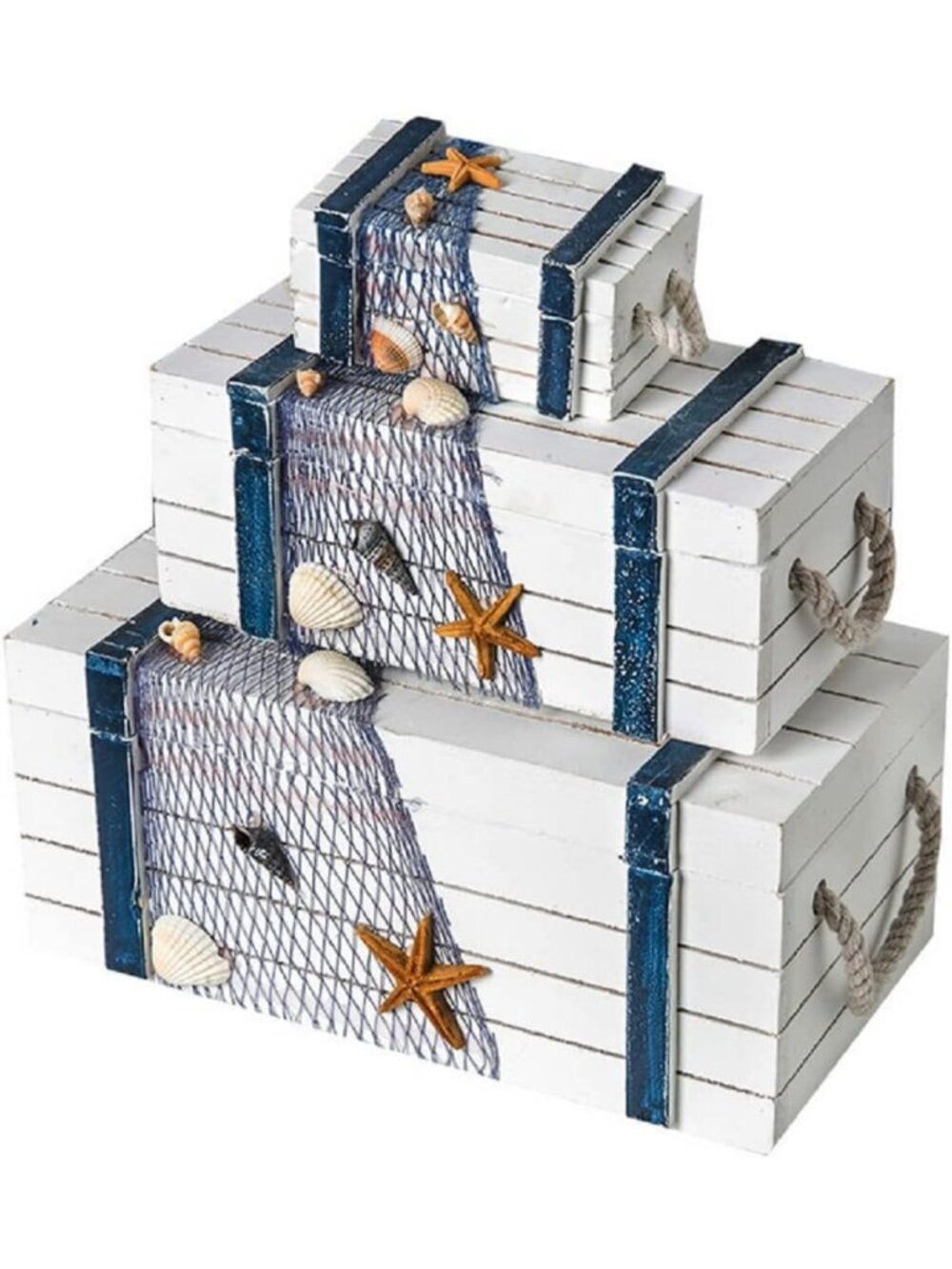 Handcrafted 3 PCS Wooden Nautical Treasure Boxes - Jewelry & Small Storage Decor